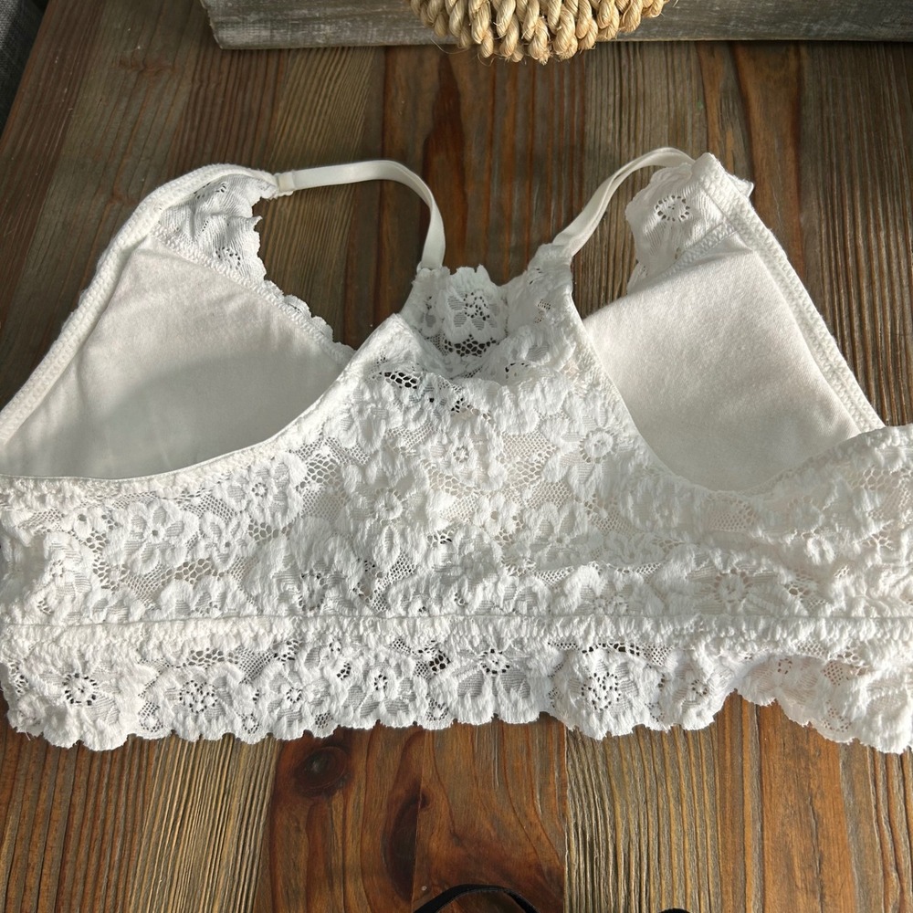 Aerie Black White Lace padded Bralette Crop Top Bra M Racerback Wireless - Picture 5 of 11